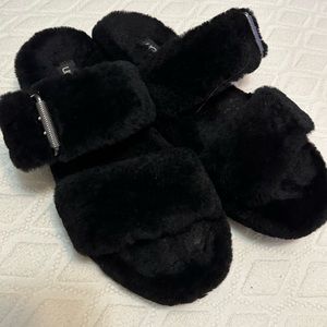 Ugg Fuzzy two strap wedges slippers